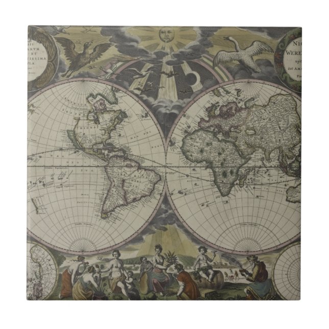 Mapa do mundo dobro | 1672 do hemisfério (Frente)