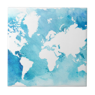 Mapa do mundo em azuis da aguarela