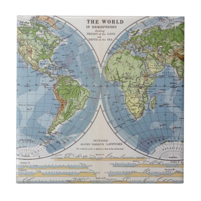 Mapa do mundo que mostra alturas da profundidade (Frente)