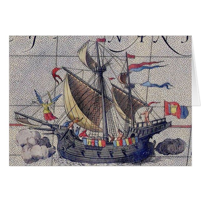 Mapa do navio alto do cartão de saudação do oceano (Frente Horizontal)