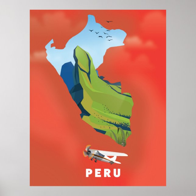 Mapa do Peru - poster de viagens Ilustrado (Frente)