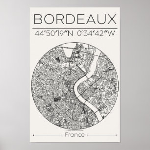 Mapa do Poster de Carvão da Cidade de Bordeaux – F