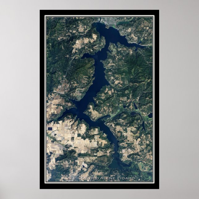 Mapa do Poster de Satélite do Lago Coeur d'Alene I (Frente)