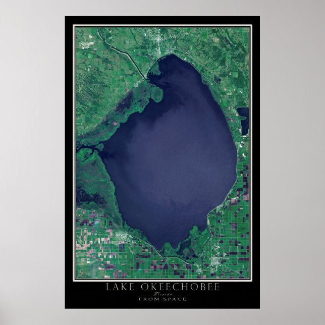 Mapa do Poster de Satélite do Lago Okeechobee na F (Frente)