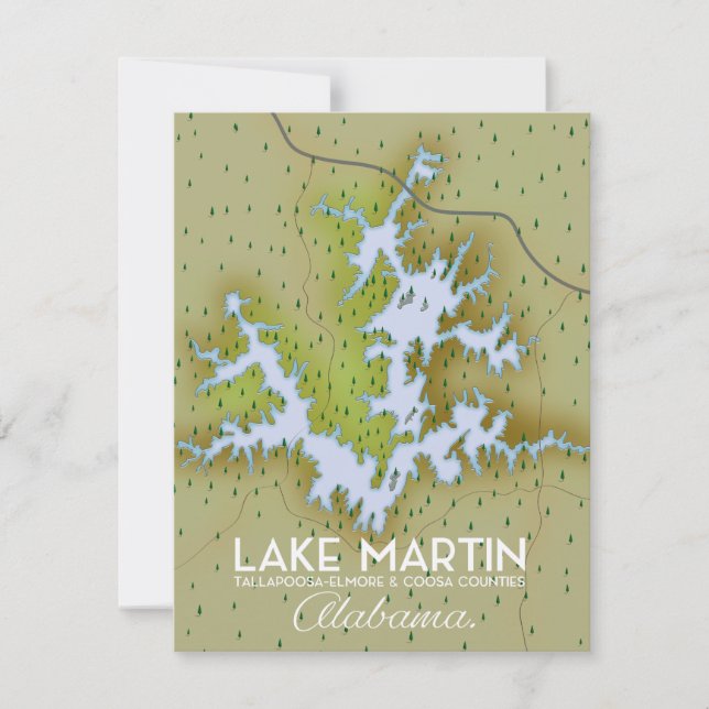 Mapa do Poster de viagens do Lago Martin Alabama. (Frente)