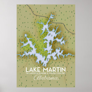 Mapa do Poster de viagens do Lago Martin Alabama.