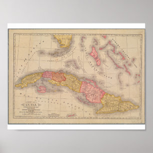 Mapa do poster vintage de Cuba