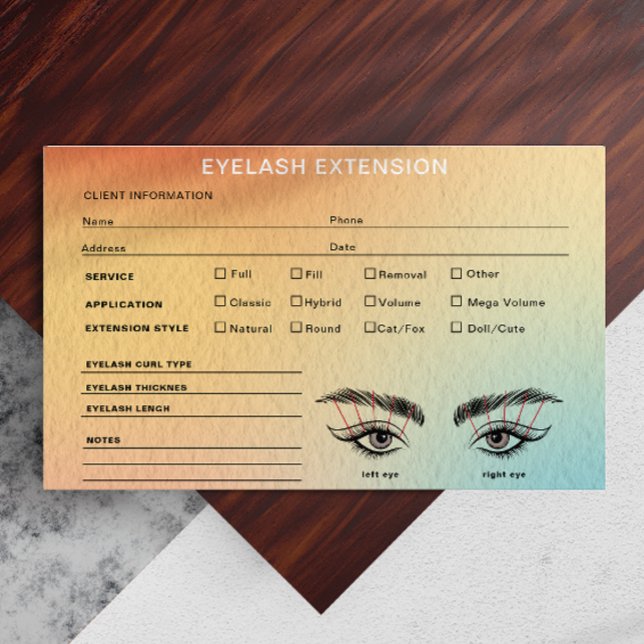 Mapa do Registro do Cliente Lash com Gradação Holo (Holographic Gradient Lash Client Record Map)