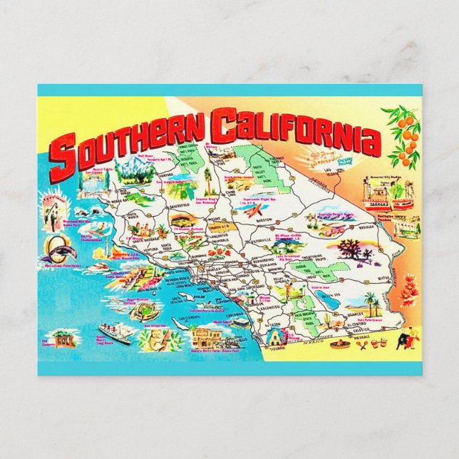 Mapa do Sul da Califórnia em Cartão Postal (Frente)