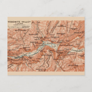 Mapa do Vale de Yosemite em Cartão Postal