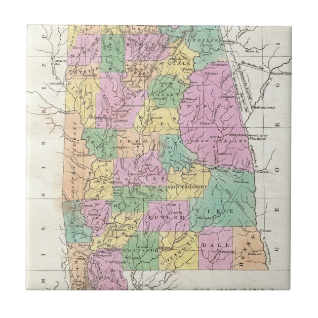 Mapa do vintage de Alabama (1827) (Frente)