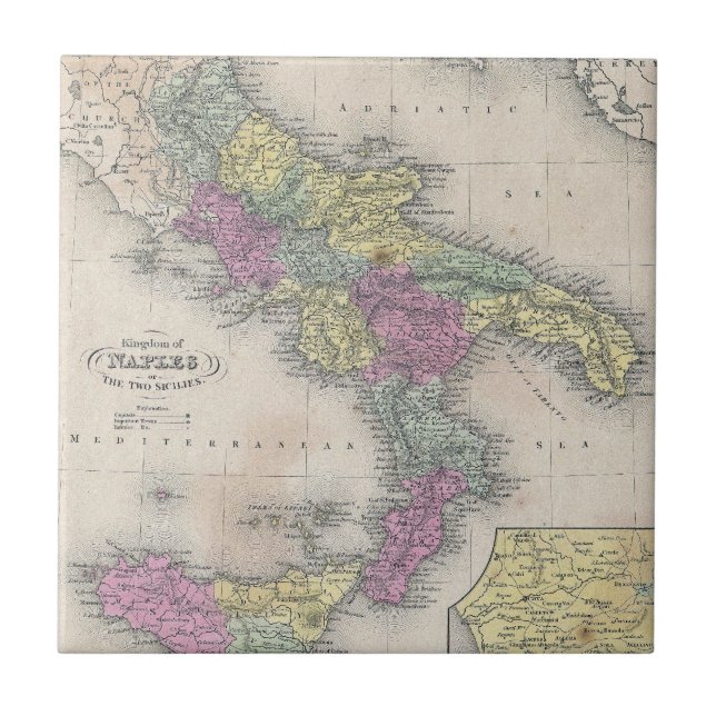 Mapa do vintage de Italia do sul (1853) (Frente)