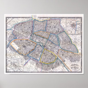 Mapa do vintage do poster de Paris Galignani