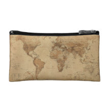 Mapa do vintage do saco do cosmético do mundo