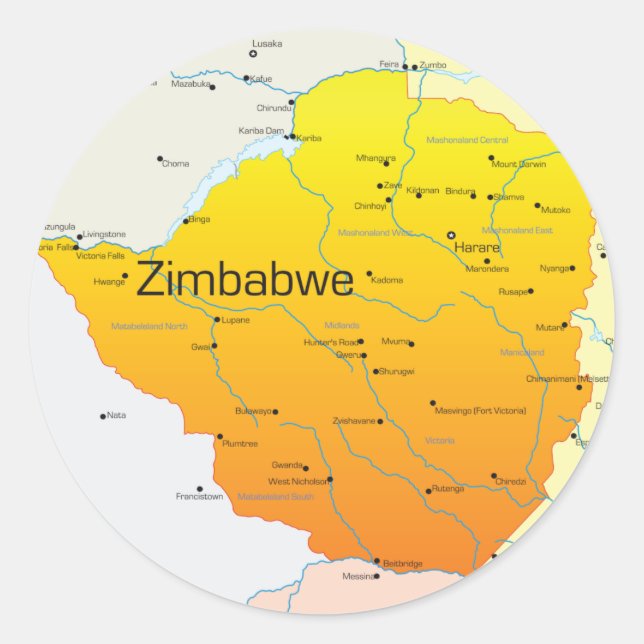 Mapa dos adesivos do Zimbabué (Frente)