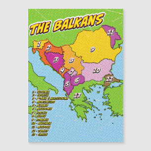 Mapa dos Balcãs Ilustrados com pop Art