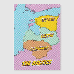 Mapa dos Estados Bálticos Ilustrados com pop Art