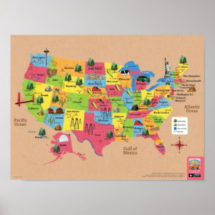 Mapa dos EUA do poster dos Estados Unidos da