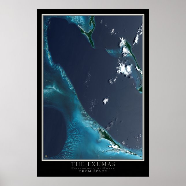 Mapa dos Poster de Satélite Exumas Bahamas (Frente)