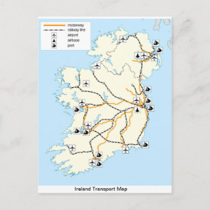 Mapa dos Transportes da Irlanda, cartão postal ir