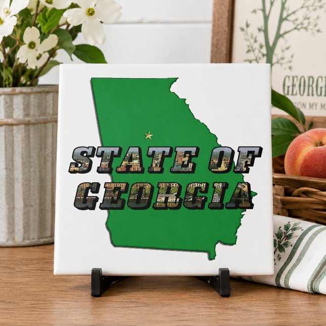 Mapa e texto da imagem do estado da Geórgia (State of Georgia Map Outline and Picture Text Tile)