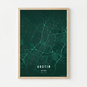 Mapa Esmeralda de Austin Impressão Cartaz Presente