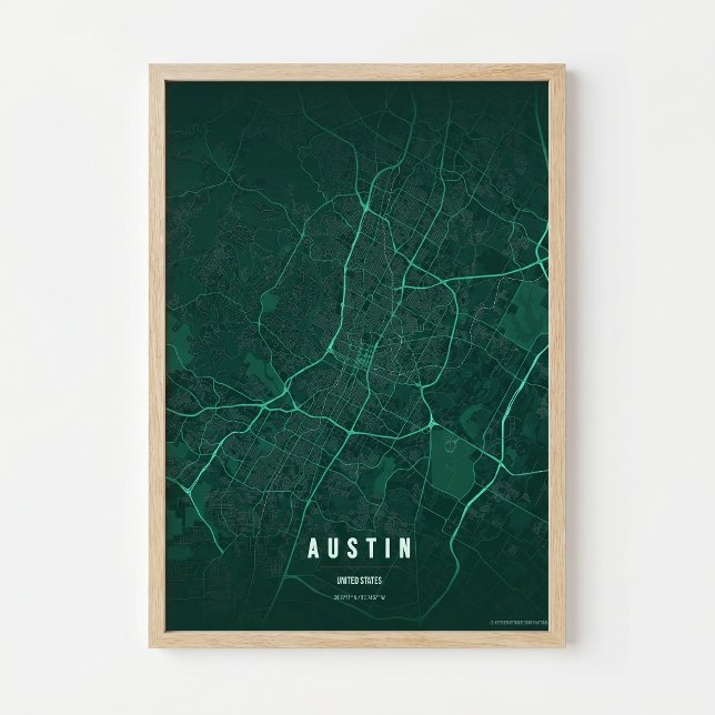 Mapa Esmeralda de Austin Impressão Cartaz Presente (Criador carregado)