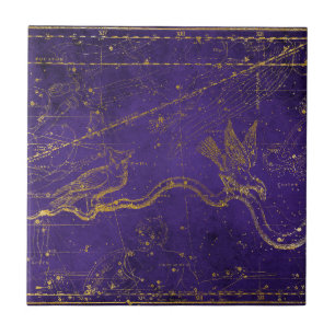 Mapa Estelar Roxo e Dourado Ilustrado Vintage