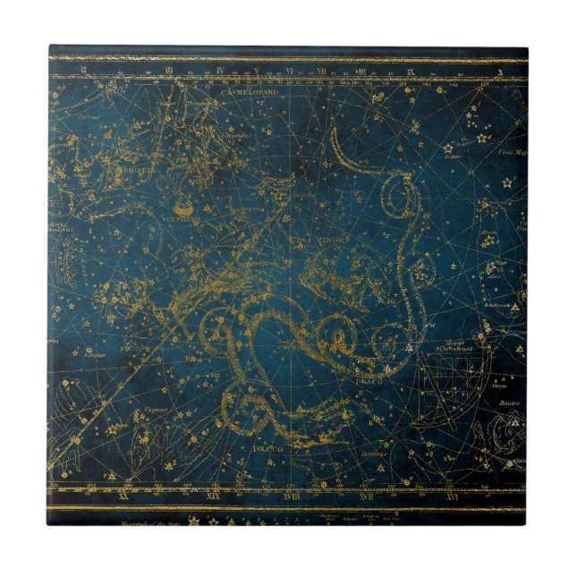 Mapa Estelar Vintage Ilustrado Azul Escuro e Doura (Frente)