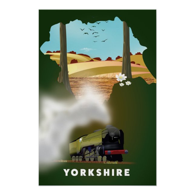 Mapa ferroviário de Yorkshire impressão de viagem (Frente)