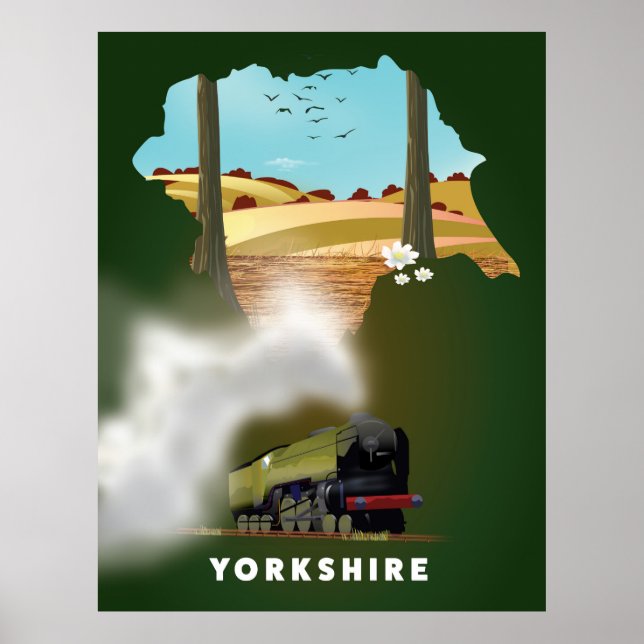 Mapa ferroviário de Yorkshire impressão de viagem (Frente)
