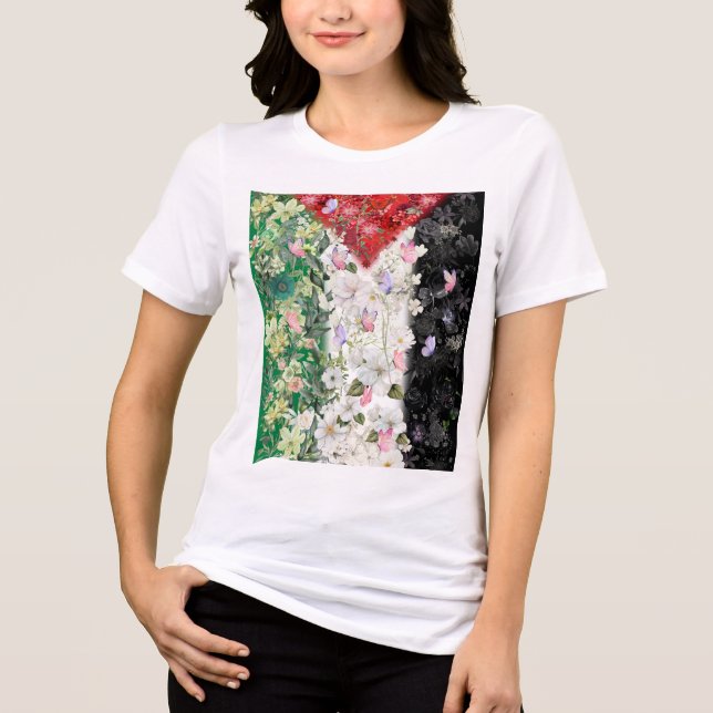 Mapa Floral da Palestina - Camiseta do Mapa Livre  (Frente)