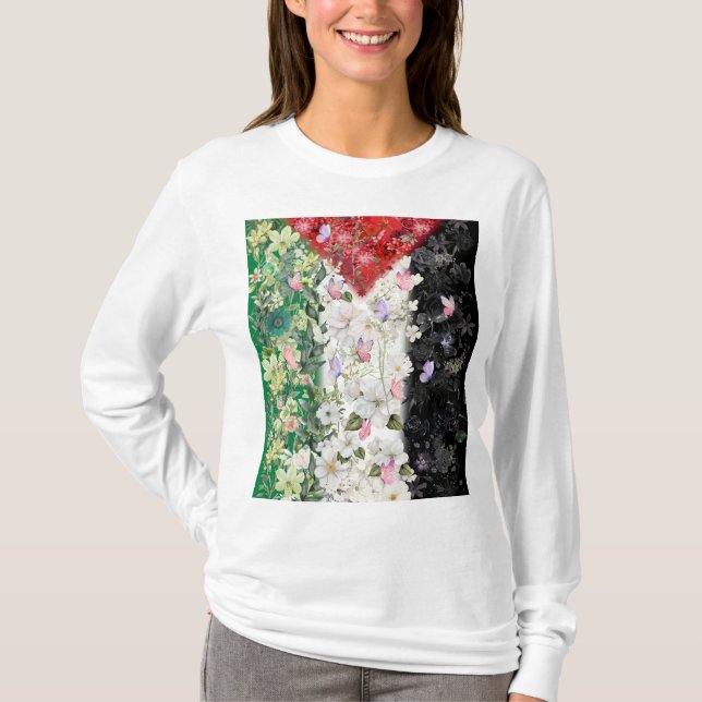 Mapa Floral da Palestina - Camiseta do Mapa Livre  (Frente)