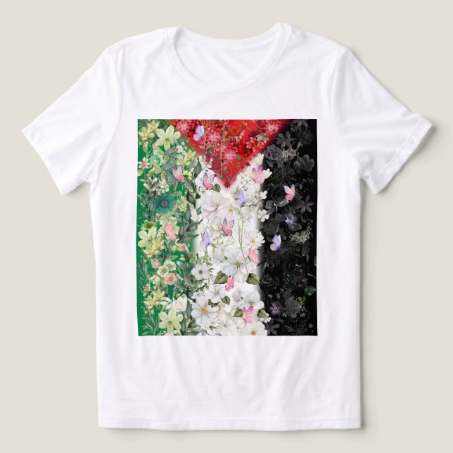 Mapa Floral da Palestina - Camiseta do Mapa Livre  (Design frontal)