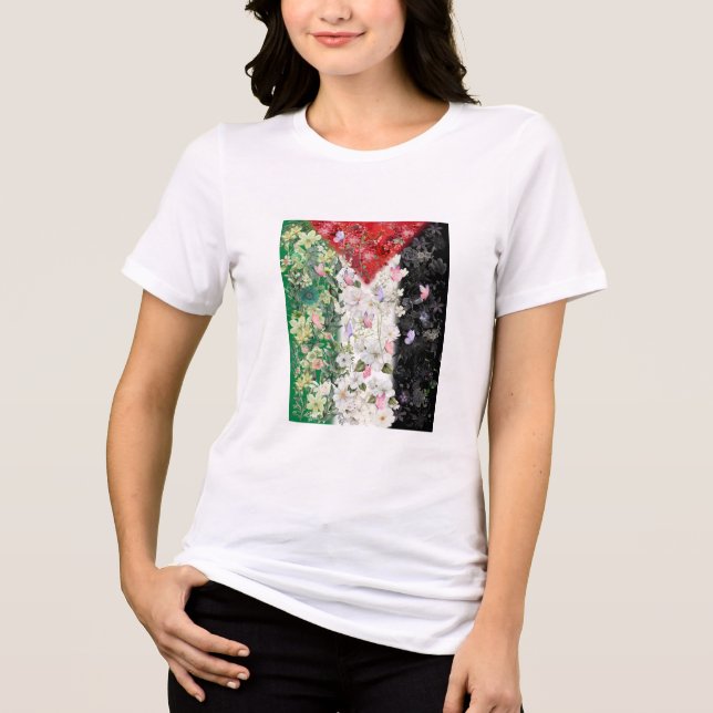 Mapa Floral da Palestina - Camiseta do Mapa Livre  (Frente)