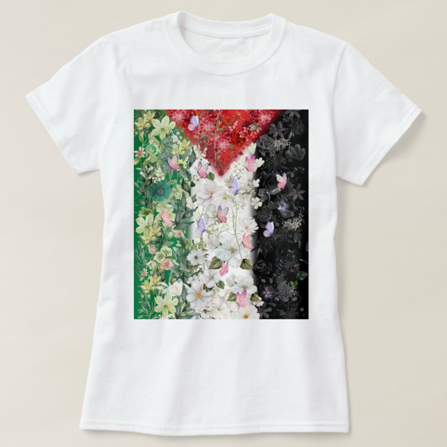 Mapa Floral da Palestina - Camiseta do Mapa Livre  (Frente do Design)