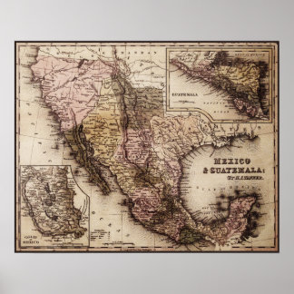 Mapa histórico Impressão de Canvas México e Guatem