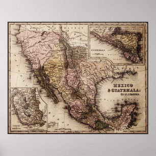 Mapa histórico México e impressão das canvas de