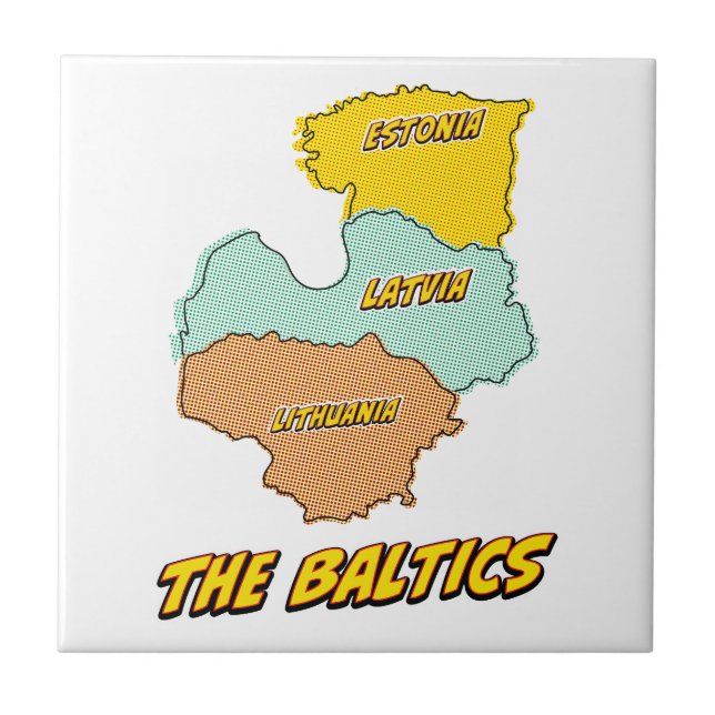 Mapa ilustrado da Pop Art dos Estados Bálticos (Frente)