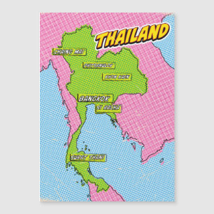 Mapa ilustrado da Tailândia em Pop Art