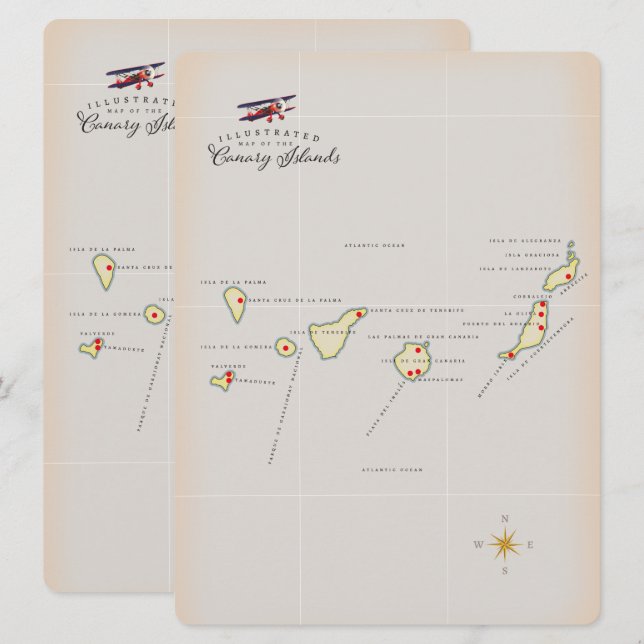 Mapa ilustrado das Ilhas Canárias. (Frente/Verso)