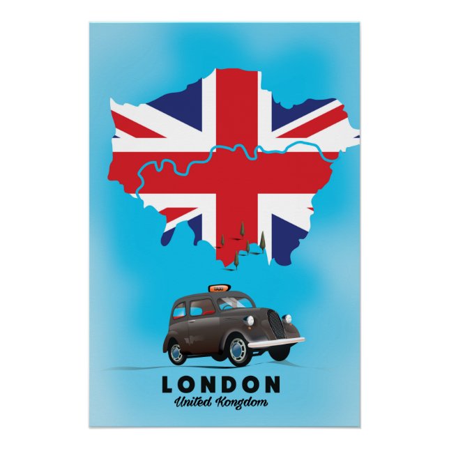 Mapa ilustrado de Londres pôster de viagem (Frente)