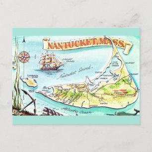 Mapa ilustrado de Nantucket MA em cartão postal