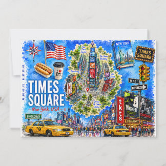 Mapa Ilustrado de Nova York EUA Cartão Postal da T