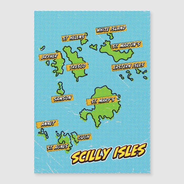 Mapa ilustrado de Pop Art das Ilhas Scilly (Frente)