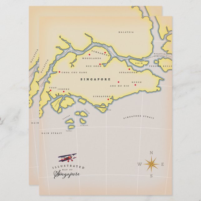 Mapa ilustrado de Singapura (Frente/Verso)