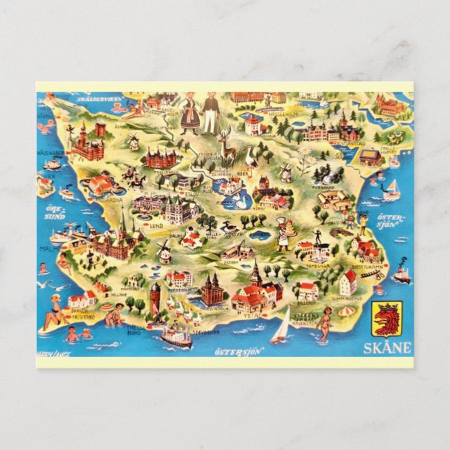 Mapa Ilustrado do Cartão Postal da Suécia (Frente)