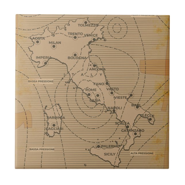 Mapa meteorológico da Itália, da Scilly e da Sarde (Frente)