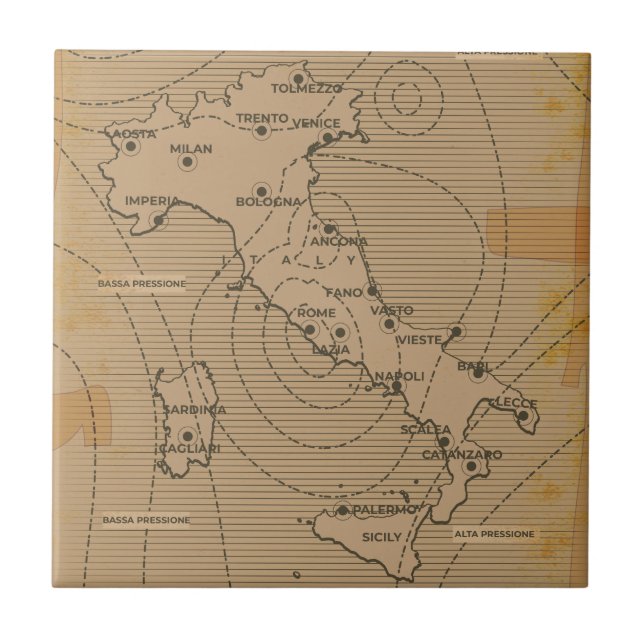 Mapa meteorológico da Itália, da Scilly e da Sarde (Frente)