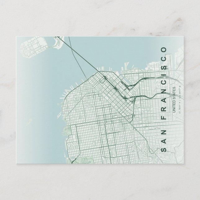 Mapa Minimalista de San Francisco em Cartão Postal (Frente)